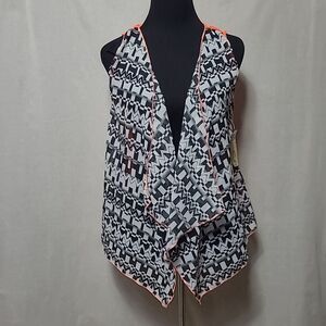 Divine Doll Cardigan Vest Womens Size M Keyhole Back Western Orange Geometric
